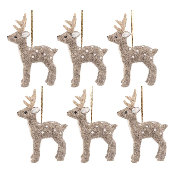 "Add a woodland touch to your Christmas tree with this stunning set of Felt Deer Ornaments from Michaels. com. Featuring six pieces, the wintry brown and white tones paired with the adorable felt deer design are the perfect combination to create a memorable display. Add a woodland touch to your Christmas tree with this stunning set of felt deer ornaments. Featuring six pieces, the wintry brown and white tones paired with the adorable felt deer design are the perfect combination to create a memor Stag Decoration, Felt Deer, Mini Pine Cones, Festive Table Setting, Luxury Christmas Gifts, Green Ground, Deer Ornament, Egyptian Cotton Bedding, Brown Home Decor