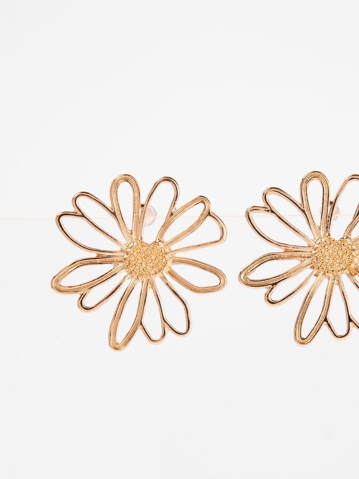 Introducing the Siena Floral Stud Earrings, a must-have accessory for any fashion-forward individual. With delicate floral design and elegant stud style, these earrings are perfect for adding a touch of sophistication to any outfit. Made of high-quality materials, they are durable and long-lasting. Elevate your style and complete your look with these stunning earrings. SizeH: 1.25" W: 1.25" QualityCrafted from premium materials for quality and endurance. ImportedE14695GD Flower Shaped Pierced Earrings For Parties, Pierced Flower Earrings For Party, Delicate Drop Earrings For Spring, Delicate Flower Shaped Earrings For Spring, Metal Earrings With Flower Charm For Party, Metal Party Earrings With Flower Charm, Pierced Metal Earrings For Spring, Feminine Rose Gold Earrings For Spring, Trendy Metal Flower Earrings