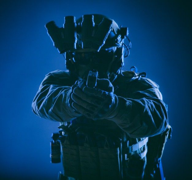 Modern infantry soldier, special forces ... | Premium Photo #Freepik #photo #background #blue #fire #security Modern Infantry Soldier, Swat Officer, Infantry Soldier, Ghost Soldiers, Special Forces Gear, Tactical Operator, Military Wallpaper, Military Gear Tactical, Military Special Forces