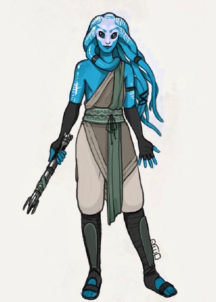 a drawing of an avatar with blue hair