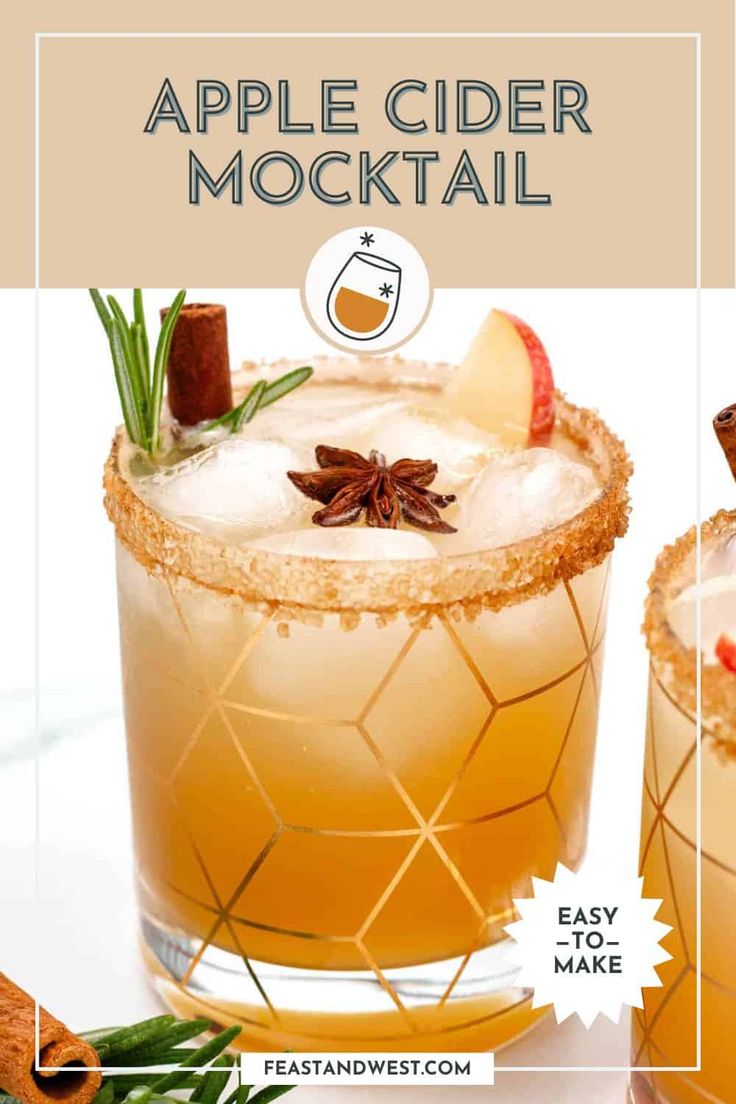 an apple cider cocktail is shown in this ad