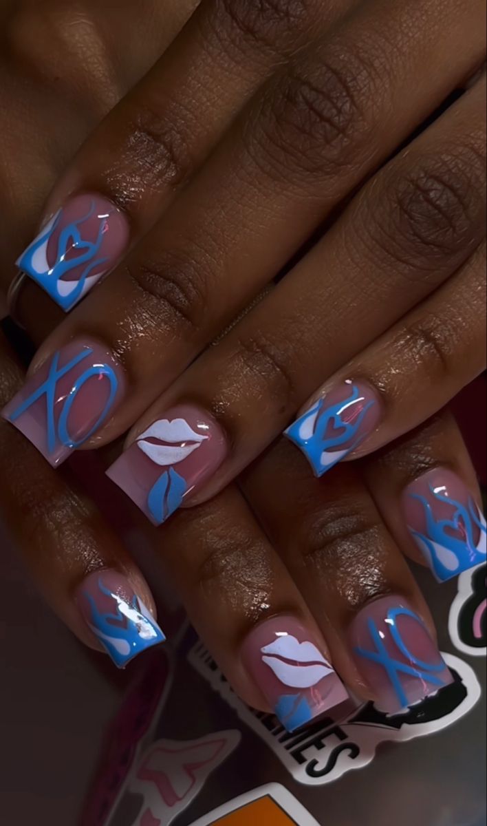 Blue Acrylic Nails Short Square, Blue Short Acrylic Nails, Simple Nails Design, Acrylic Nails Almond Shape, Acrylic Nail Set, Hard Nails, Blue Acrylic Nails, Colored Acrylic, Baby Nails