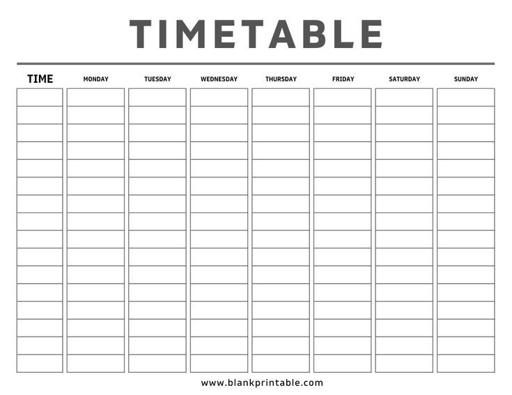 Printable Timetable Template Monday to Sunday. Blank Weekly Timetable for Work. Weekly Study Timetable Template, School Timetable Printable, Week Timetable Template, Teachers Timetable, Time Table Schedule, Timetable Template Free Printable, School Time Table Template, Routine Timetable, Time Table School