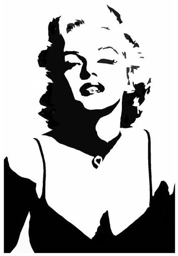 the marilyn monroe stencil is shown in black and white, with an image of marilyn monroe on it