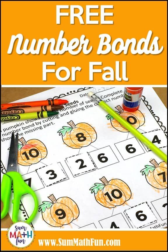 free printable number bonds for fall with scissors and pencils next to it on a table