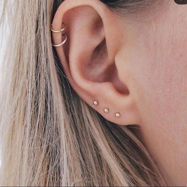 a close up of a person's ear with two piercings on the side