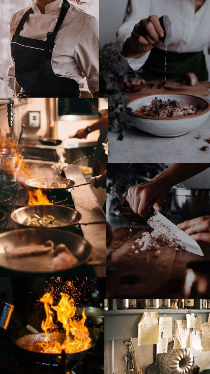 a series of photos showing people cooking food in the kitchen and on the stove top