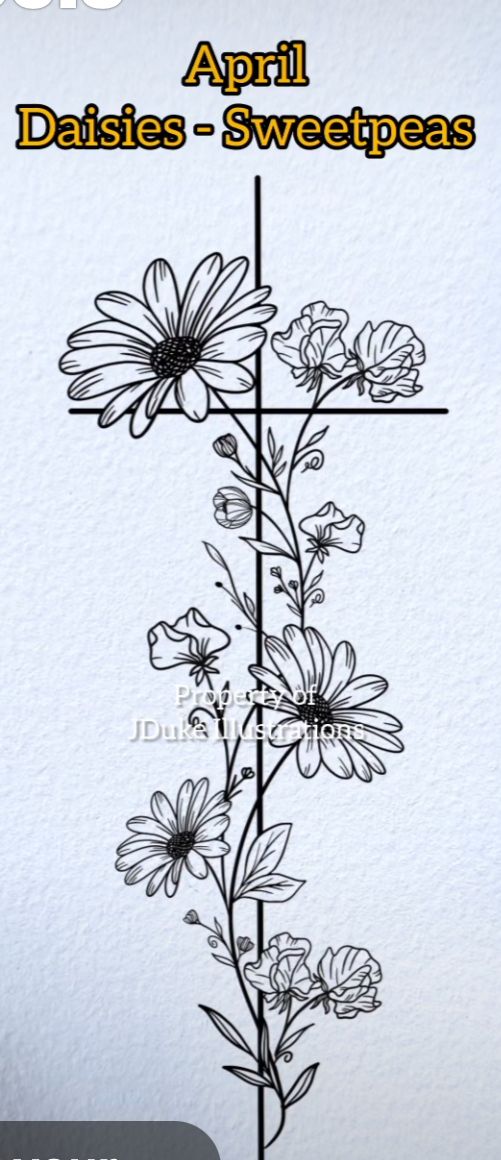 a cross with daisies on it and the words, april daisies - sweet peas