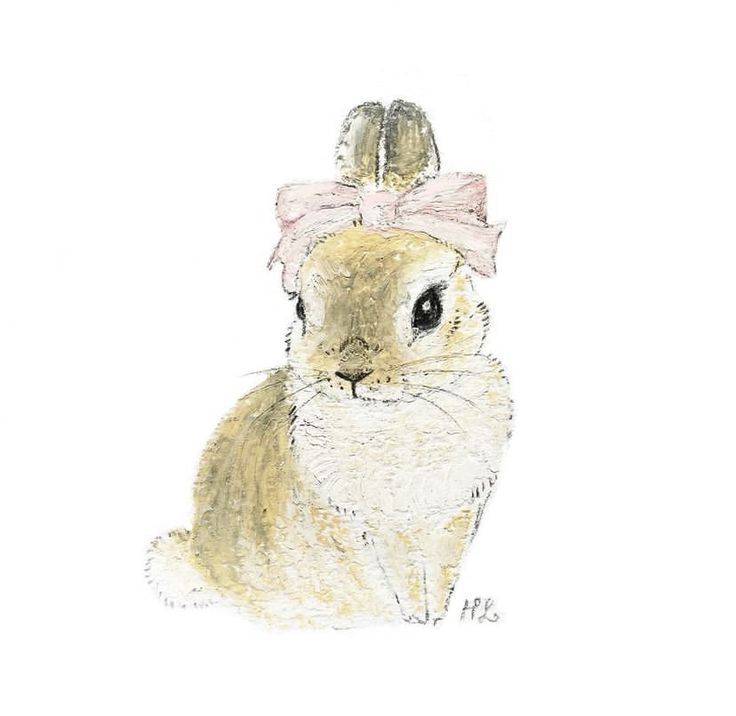 a drawing of a rabbit with a pink bow on its head