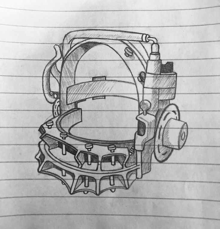 a drawing of the inside of a machine with gears and wheels on it's side