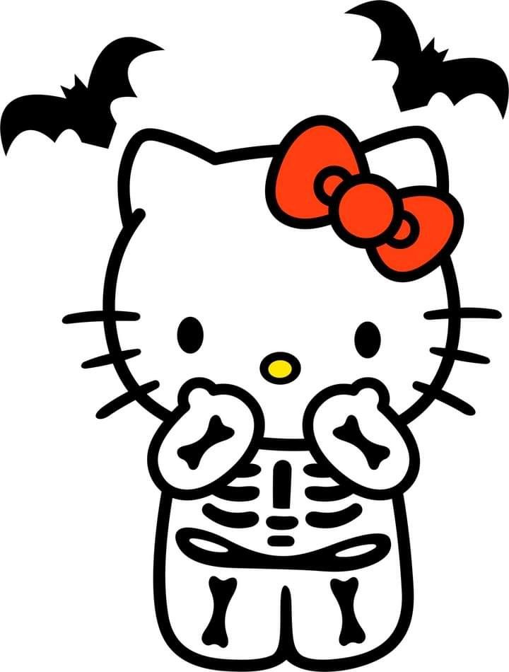 an image of hello kitty with bats in the background