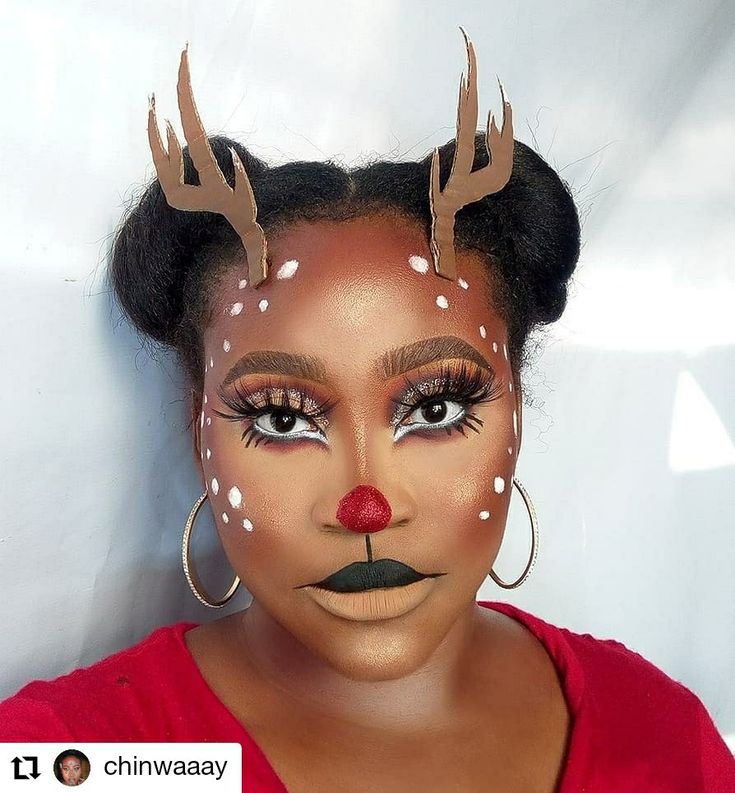 Christmas Reindeer Makeup, Rudolph Makeup, Reindeer Makeup, Xmas Makeup, Christmas Eye Makeup, Nose Makeup, Dance Makeup, Christmas Shows, Holiday Makeup