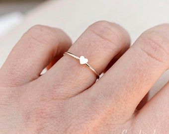 Heart Ring Gift 14K Gold /Rose Gold-Filled /Sterling Silver | Etsy Dainty White Gold Heart Ring, Adjustable Heart Ring For Anniversary On Mother's Day, Adjustable Heart Ring For Anniversary And Mother's Day, Dainty Heart Cut Hypoallergenic Jewelry, Dainty Hypoallergenic Heart Cut Jewelry, Delicate Stackable Heart Ring For Anniversary, Dainty Rings With Heart Charm For Anniversary, Dainty Tiny Heart Ring For Wedding, Adjustable Ring Jewelry For Mother's Day