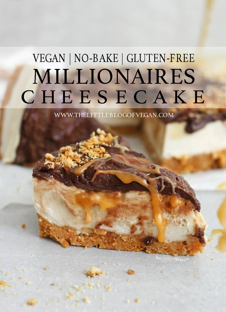 vegan no bake gluten - free cheesecake with chocolate and caramel drizzle