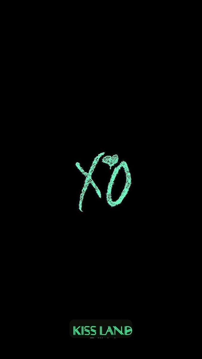 the logo for kiss land is shown on a black background with green lettering and an xo symbol