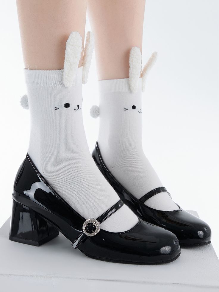 Get ready to hop into style with our adorable bunny cotton socks! Available in both black and white, these spring and summer short socks are the perfect way to add a touch of kawaii charm to any outfit.  Each set includes a pair of these irresistibly cute bunny socks, made from soft and breathable cotton for all-day comfort.  Whether you're lounging at home or heading out for a fun day, these bunny socks are sure to bring a smile to your face with their playful design. Step into cuteness and com Cute Black Socks For Spring, Cute Black Spring Socks, Bunny Socks, Dark Kawaii, Calf Leg, Kawaii Socks, Steampunk Fashion Male, Gothic Skirts, Adorable Bunny