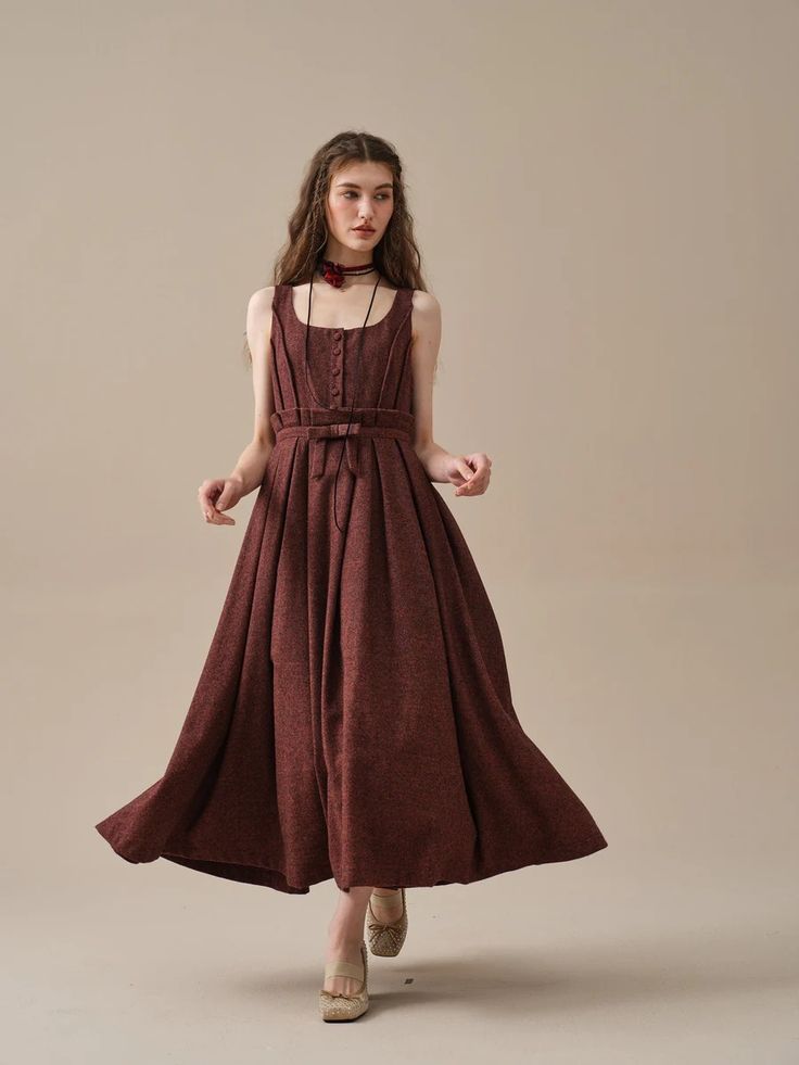 Grace 31 | wool party dress – Linennaive Fall Wedding Pleated Dress, Fall Wedding Dress With Pleated Details, Chic Wool Party Dress, Chic Sleeveless Wool Dress, Elegant Wool Midi Length Dresses, Brown Fall Wedding Dress, Elegant Tea Length Fall Dress, Elegant Tea-length Fall Dress, Elegant Spring Wool Dress