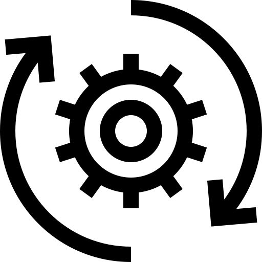 a black and white image of a gear wheel with arrows pointing in the opposite direction