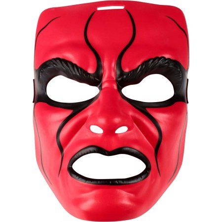 a red mask with black lines on it