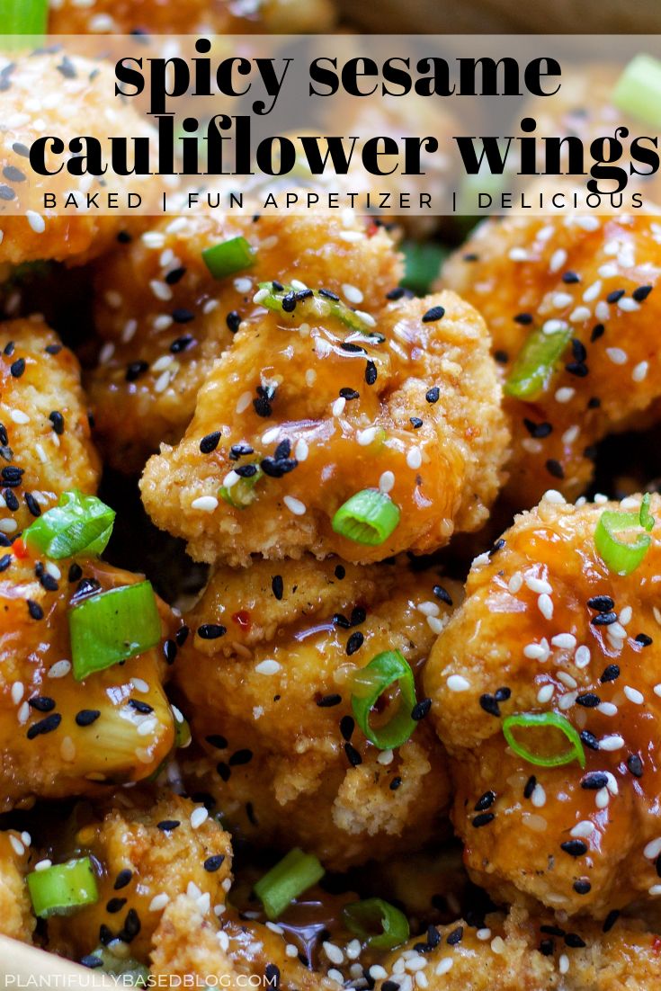 sesame seeded cauliflower wings in a bowl