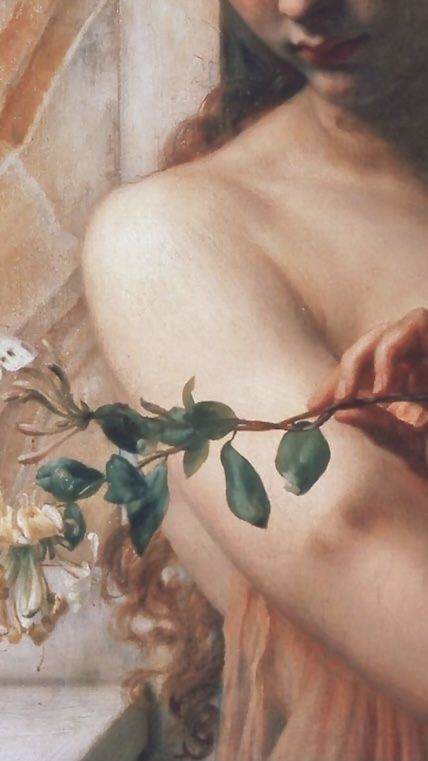 a painting of a woman holding a flower