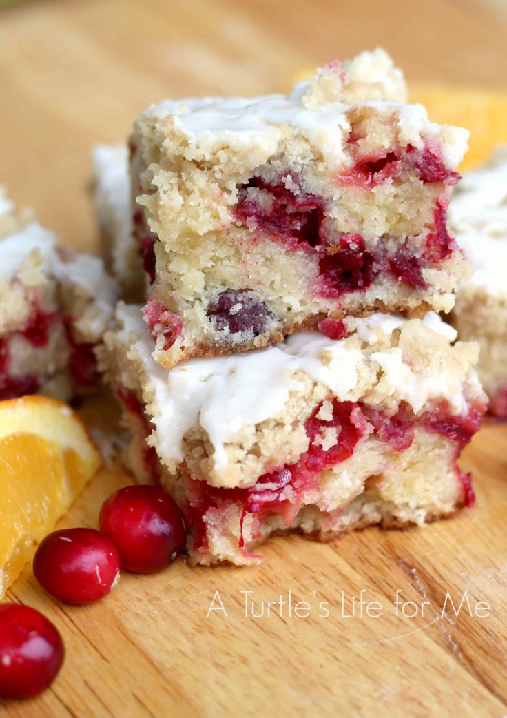 two cranberry orange bars stacked on top of each other