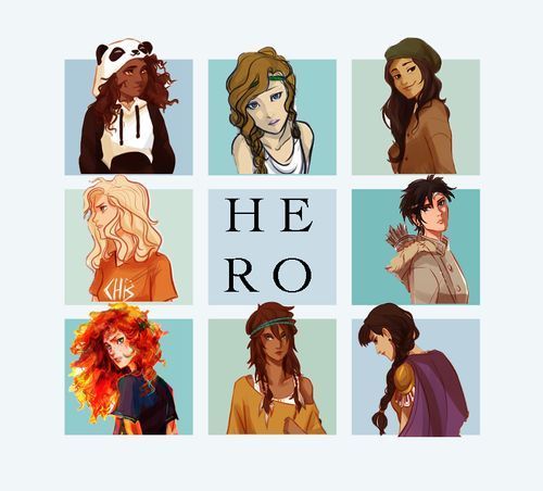 the nine avatars of he ro in different styles and colors, all with their name on them