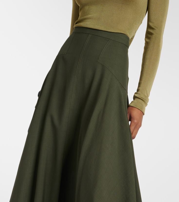 Flavia wool maxi skirt | Loro Piana Green Silk Skirt, Wool Maxi Skirt, Green Maxi Skirt, Flare Maxi Skirt, Silk Midi Skirt, Silk Maxi Skirt, Midi Wrap Skirt, Latest Skirts, Green Maxi