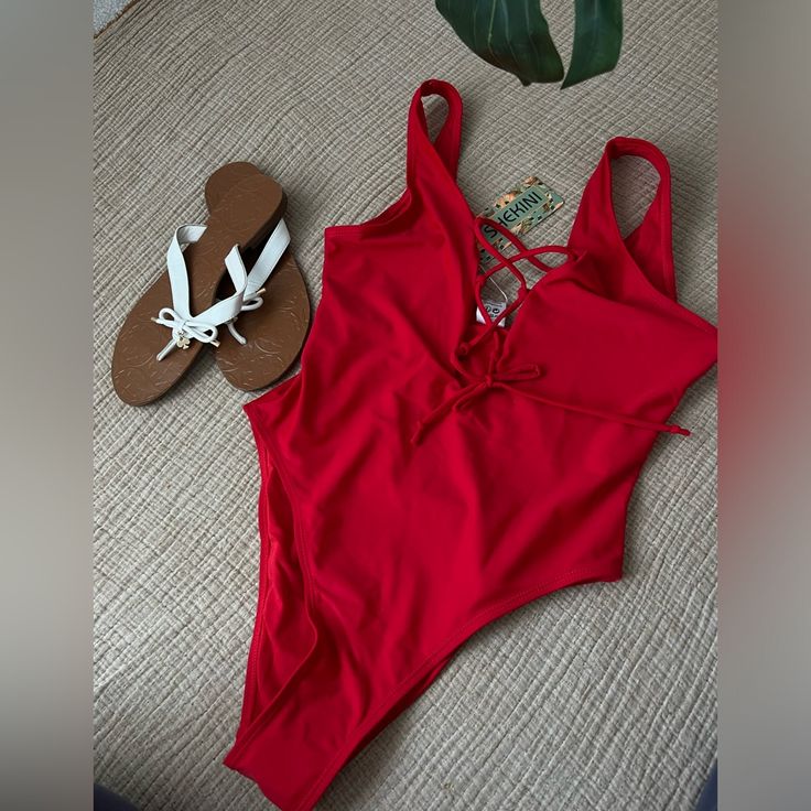 Swimsuit-Onepiece New , Size S Red Summer Swimwear For Poolside, Red Sleeveless Swimwear For Beach Party, Red Summer Swimwear For Party, Red Backless Swimwear For Summer, Red Beachwear Swimwear For Beach Party, Red Swimwear For Poolside And Beach Season, Red Swimwear For Poolside During Beach Season, Red Bodysuit For Beach Party, Red Fitted Bodysuit For Beach Party