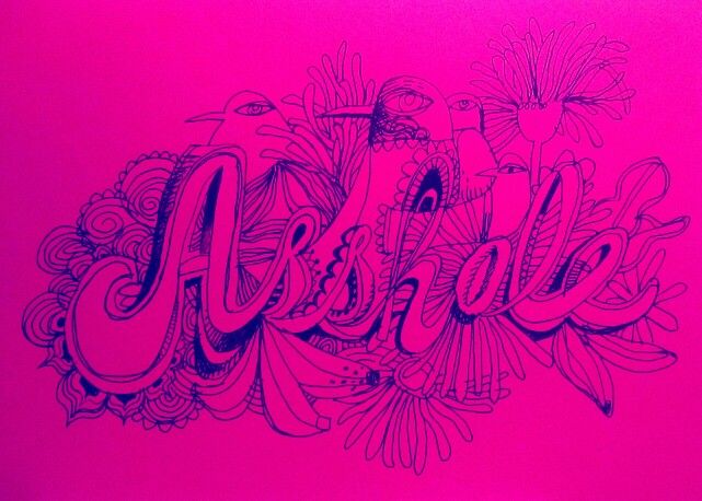 the word absolute written in black ink on a pink background with flowers and birds around it