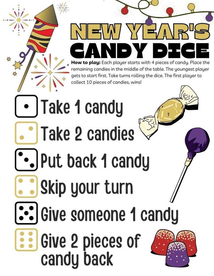 the new year's candy bag poster with instructions for how to make it and what to do