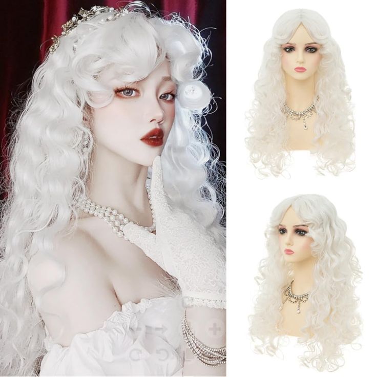 PRICES MAY VARY. Unique Design:24 Inch Long curly white wig with bangs.Create a gorgeous appearance to make you more charming. About this wig: The wig is made of synthetic heat resistant fiber, comfortable and breathable, lightweight, not suitable for entanglement or detachment, and suitable for long term wear. Wig Cap: Breathable rose net, Comfortable, fit the scalp better,making the wig look more realistic and natural. Wig Usage: Perfect for Halloween, masquerade parties, Christmas, anime cosp Gothic Wigs, Long Curly White Hair, C4 Hair, Feather Wig, Curly White Hair, Fairy Wig, White Curly Hair, Middle Part Hair, Harajuku Wigs