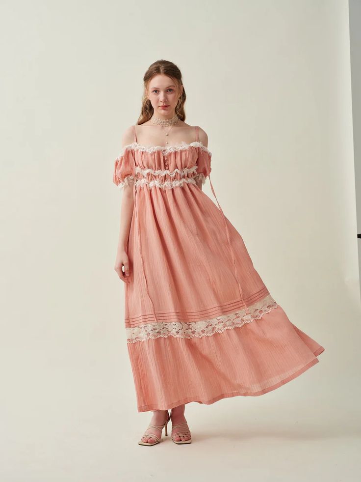 There is no doubt that this Fairy Linen dress will capture your heart.The lemon yellow and Sakura pink of the dress is a delightful and cheerful hue, reminiscent of sunlit meadows and warm, lazy days spent under the summer sun. The delicate lace edges are as light as feathers, adding a romantic touch to the overall des Princesscore Fashion, Lace Edges, Flowy Maxi Dress, Cape Coat, Pink Linen, Lazy Days, Dress With Lace, Lace Edging, Lemon Yellow