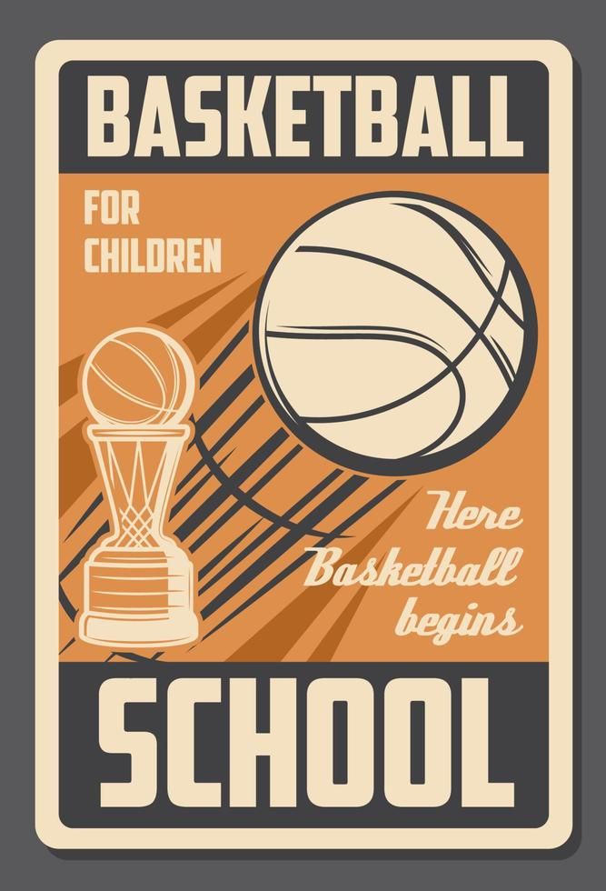 Basketball kids school, vector retro poster Basketball Infographic, Old School Poster, Old School Basketball, School Vector, Basketball Vintage, School Poster, School Basketball, Retro Vector, School Posters