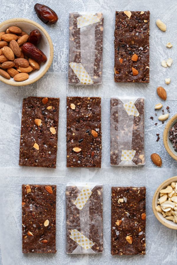 chocolate bars with nuts and almonds on top