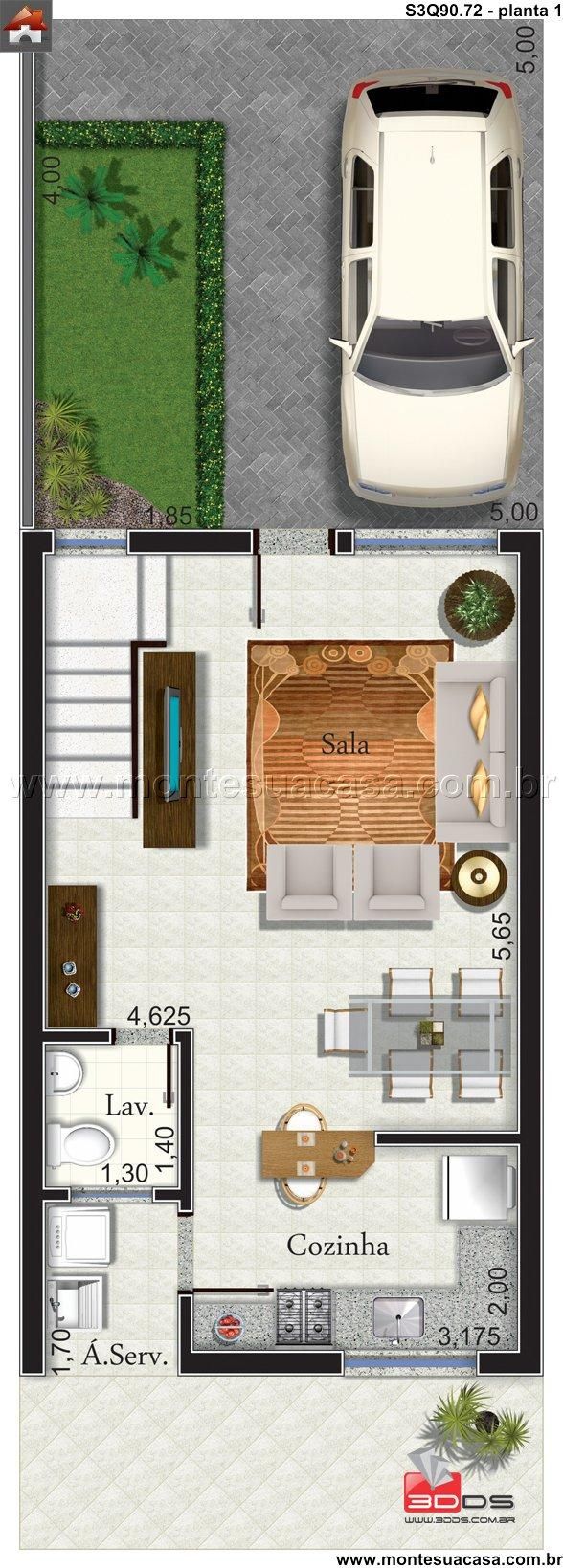 the floor plan for a house with two cars parked in front of it and an overhead view