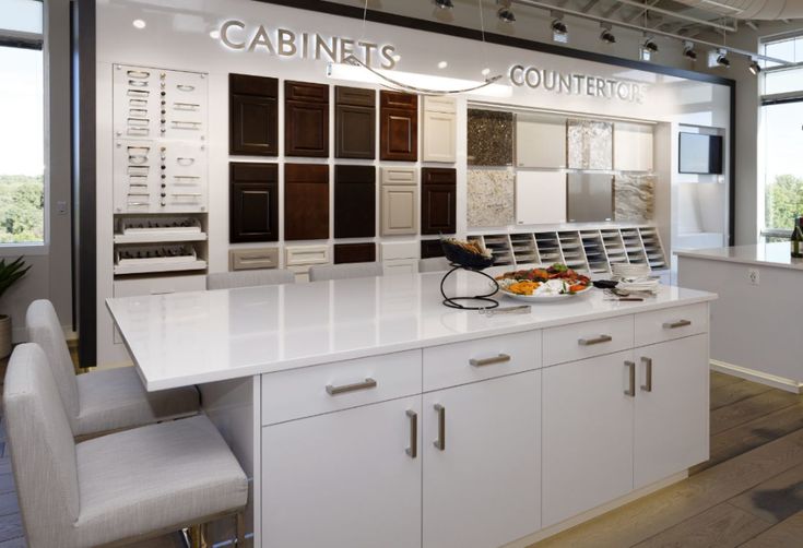 a white counter top sitting inside of a kitchen