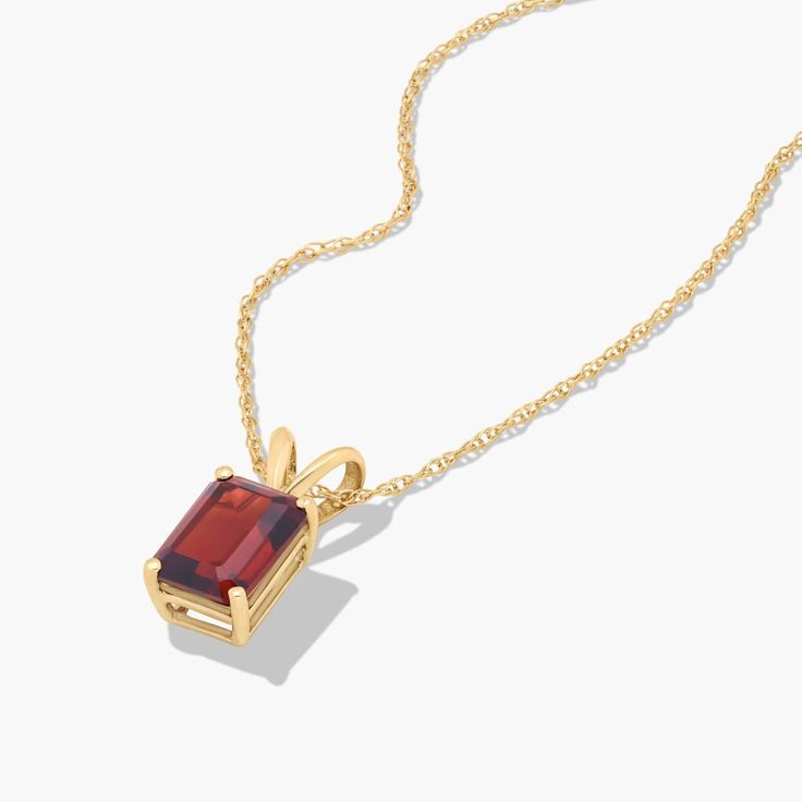 14K Yellow Gold Emerald Cut Garnet Birthstone Pendant Necklace-8348701y14 Garnet Birthstone, Birthstone Pendant, Fine Jewellery Necklace, Emerald Cut, Gemstone Necklace, Matching Earrings, Birthstone, Garnet, Emerald