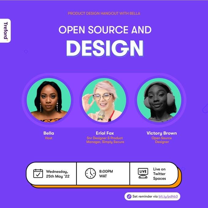 an open source and design flyer with three women