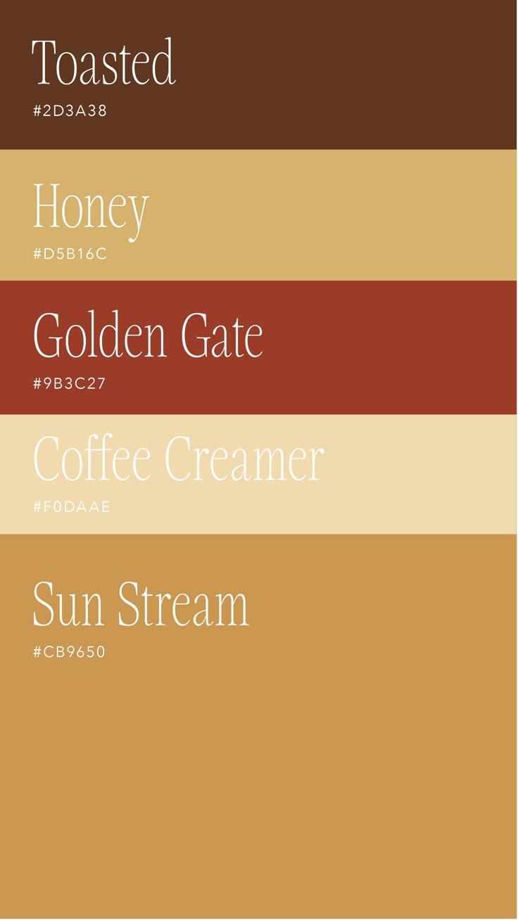 four different shades of coffee cream and sun stream, honey, golden gate, coffee cream