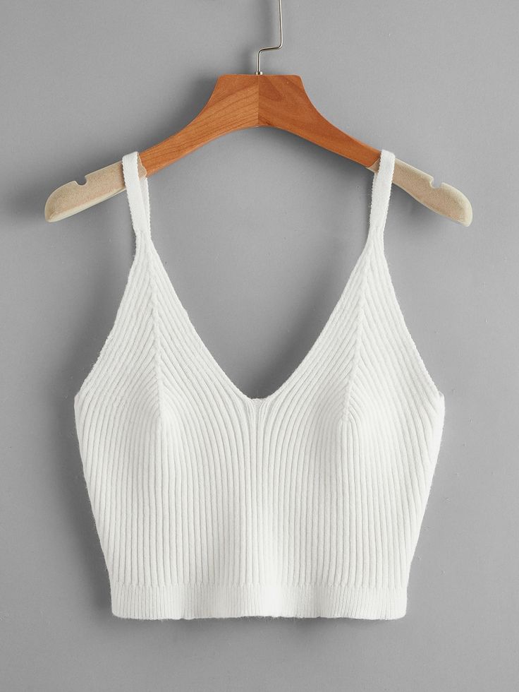 White Casual  Sleeveless Viscose Plain  Embellished Slight Stretch  Plus Size Knitwear White Cami Tops, Ribbed Halter Top, White Knit Top, Linen Tank Top, Linen Tank, Knit Tops, Summer Tank Tops, Knit Crop Top, Look Plus