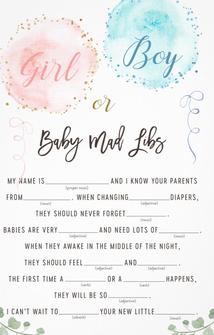 a baby shower game with two watercolor circles and the words girl and boy on it