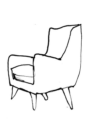 a drawing of a chair that is drawn in black and white with the seat up