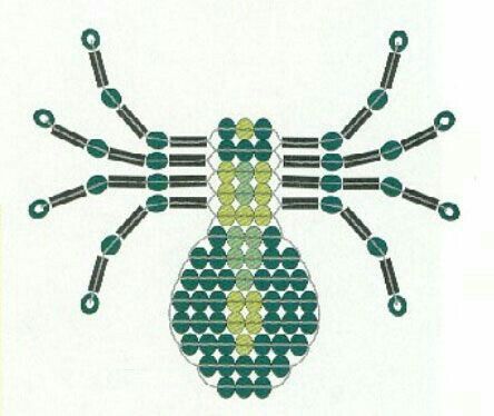 a cross stitch spider is shown in green and yellow