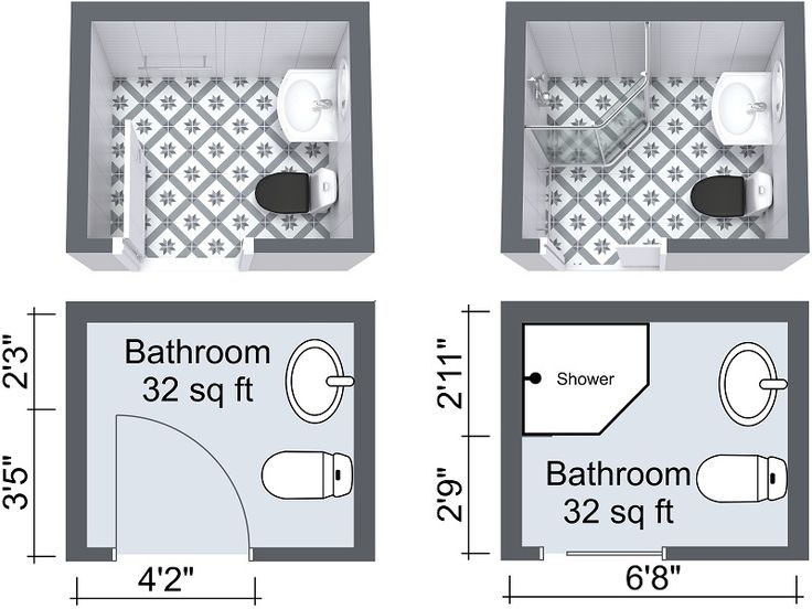 the bathroom floor plan is shown in three different sizes