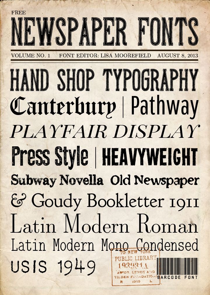 an old newspaper advertisement with the words news paper fonts on it, including hand - shop typograph