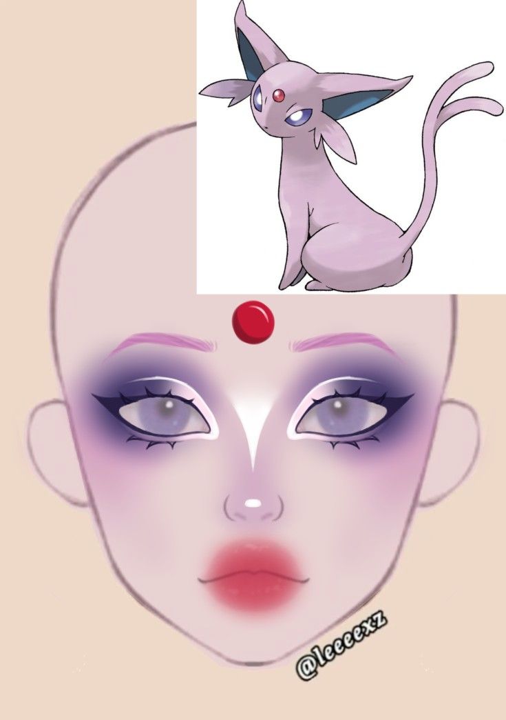 Espeon Makeup, Pokemon Inspired Makeup, Gengar Makeup, Umbreon Makeup, Anime Makeup Looks, Espeon Cosplay, Makeup Looks Drawing, Anime Inspired Makeup, Makeup Ideas Drawing