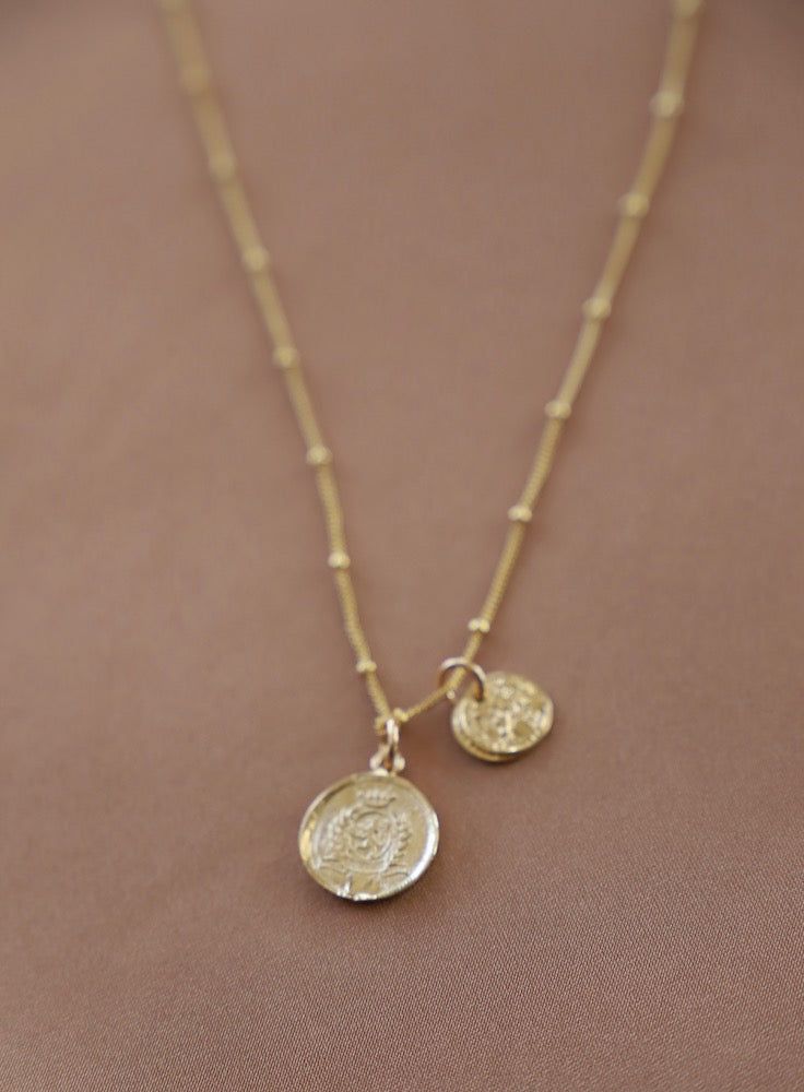 Double coin charm necklace Interchangeable charm necklaces 4 in 1 style Our new collection of charm necklaces have interchangeable drops that can be worn 4 different ways. The classic 18" gold filled satellite chain has been a customer favorite for years, and now these pieces come with charms that can be added or subtracted. Short Necklace With Charm, Gold Charm Necklace With Removable Charms For Everyday, Everyday Gold Charm Necklaces With Removable Charms, Everyday Necklace With Dangling Charms And Round Pendant, Everyday 14k Gold Filled Coin Pendant Necklaces, Everyday 14k Gold Filled Necklaces With Coin Pendant, 14k Gold Filled Medallion Charm Necklace, Tarnish Resistant, Everyday 14k Gold Filled Coin Pendant Necklace, Tarnish Resistant 14k Gold Filled Medallion Charm Necklace