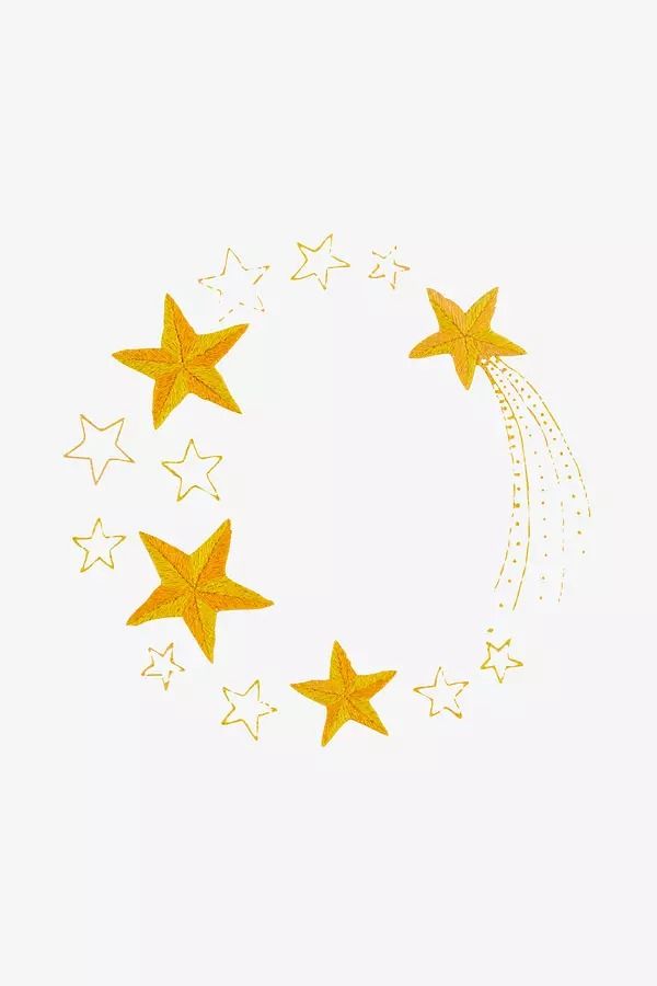 a drawing of five stars in the shape of a crescent with one star falling down