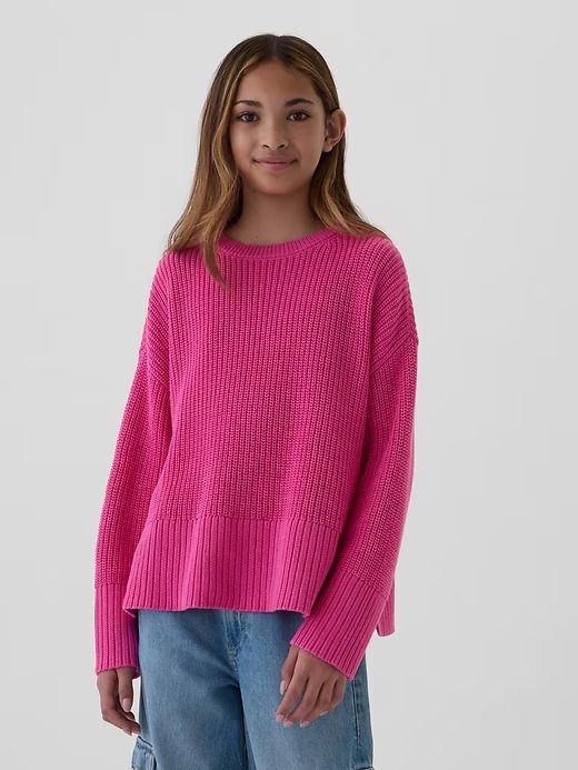 Kids Oversized Sweater | Gap Trendy Gap Tops For Winter, Gap Relaxed Fit Sweatshirt For Fall, Casual Gap Sweater For Fall, Gap Relaxed Fit Sweatshirt For Spring, Gap Crew Neck Sweater For Spring, Pink Crew Neck Sweater For Fall, Gap Oversized Tops For Fall, Gap Relaxed Fit Top For Winter, Oversized Gap Tops For Fall